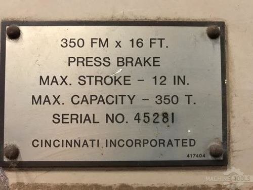 350 ton capacity cincinnati hydraulic press brake for sale 1